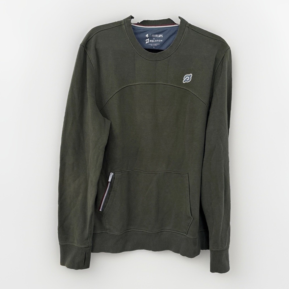 Fourlaps X Peloton Mens L Green Pullover Sweatshirt Cycling Training 1134